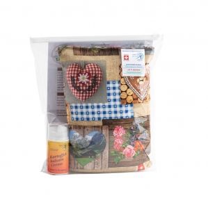 g'sunde Schlafkissen mit Arven-/ Zirbenspäne im Mix mit Schweizer Schafschurwoll-Kügeli, im SET mit 50ml Kartoffel-BalsamPLUS