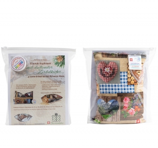 g'sunde Schlafkissen mit Arven-/ Zirbenspäne im Mix mit Schweizer Schafschurwoll-Kügeli, im SET mit 20ml Kartoffel-BalsamPLUS